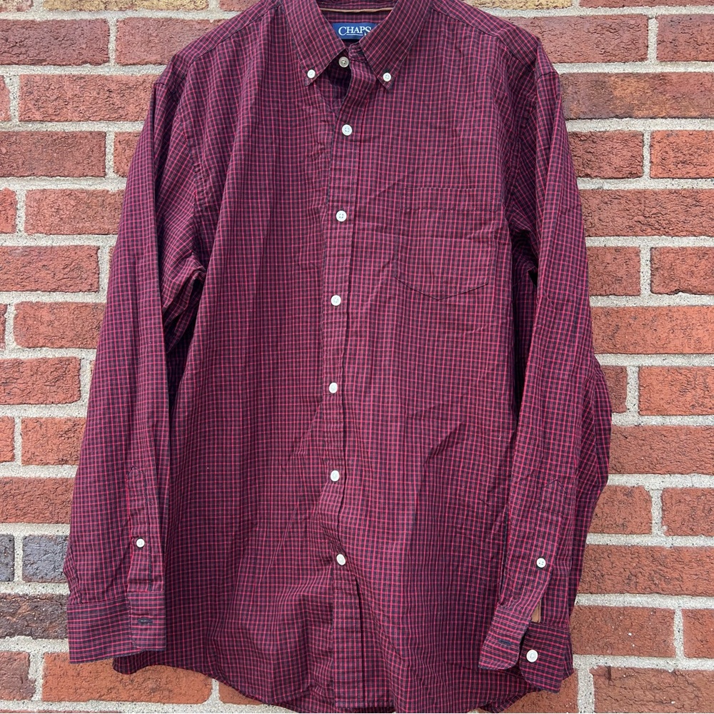 Chaps Mens Long Sleeve Button Down Shirt Size XL Plaid Red Barrel Cuff